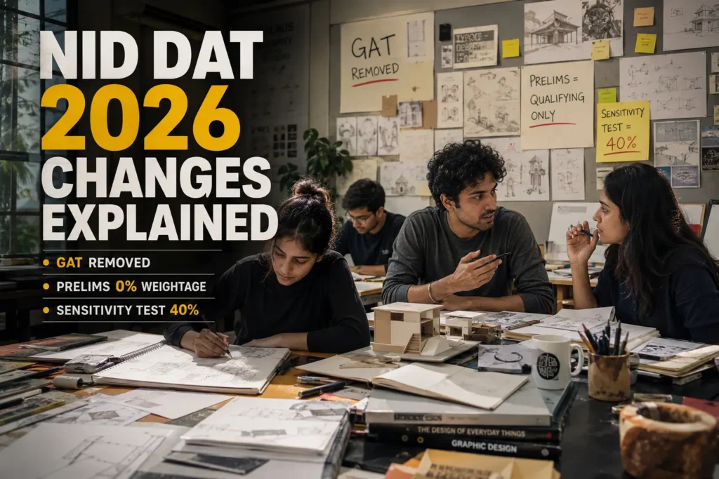 NID DAT 2026 exam pattern changes explained — GAT removed, prelims 0% weightage, sensitivity test 40%